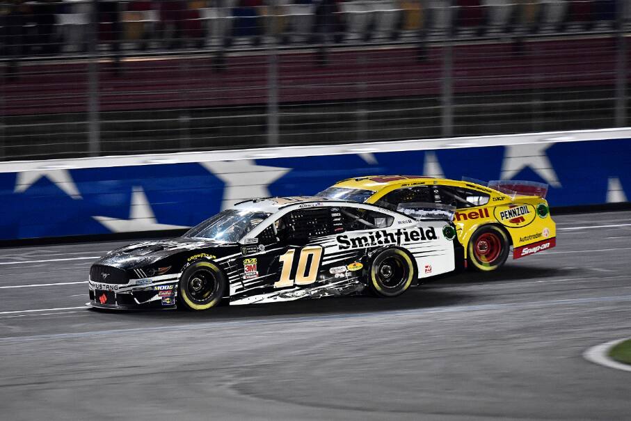 SHR's Aric Almirola (10) finished sixth to give Ford three top 6 Mustangs. SHR's Aric Almirola (10) finished sixth to give Ford three top 6 Mustangs.